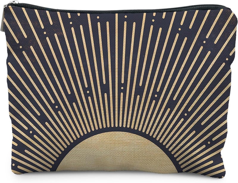RYYCDOI Sunshine Ray Boho Makeup Bag, Granola Girl Gifts, Vintage Navy Blue Boho Neutral Sun boho Bags for Women, Art or Journaling Pouch, Boho Gifts for Women - Image 1